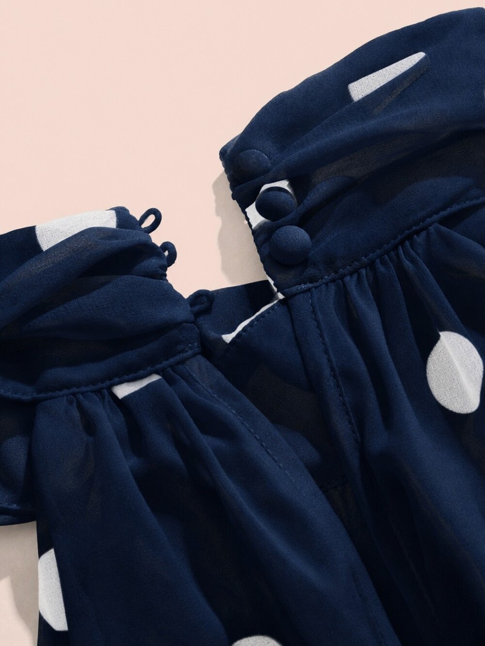 New Flowy Chiffon Polka Dot Ruffle Halter Maxi Dress Navy Blue White - Picture 10 of 13
